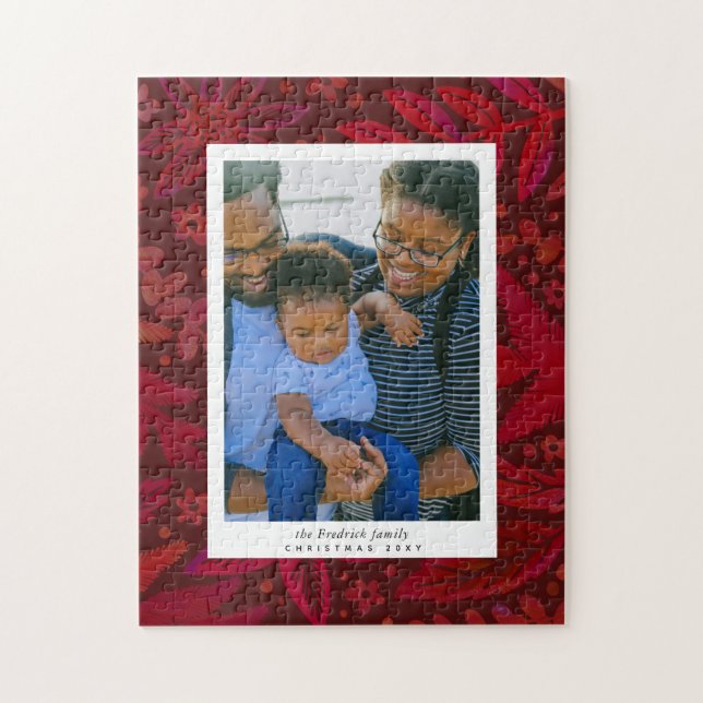 Red Botanical Frame Holiday Photo Gift Puzzle (Vertical)