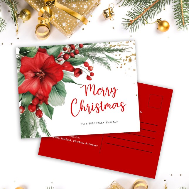 Red Botanical Merry Christmas Holiday Postcard (Red Botanical Merry Christmas Holiday Postcard)
