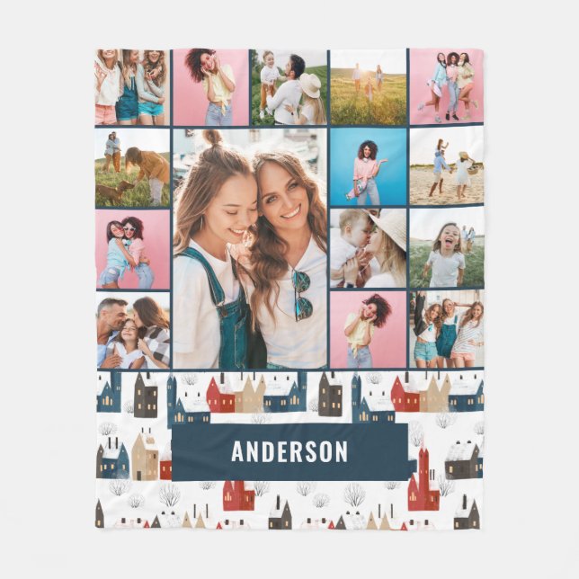 Red botanical modern minimal pampas 15 photo fleec fleece blanket (Front)