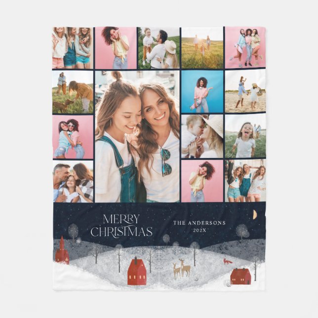 Red botanical modern minimal pampas 15 photo fleece blanket (Front)