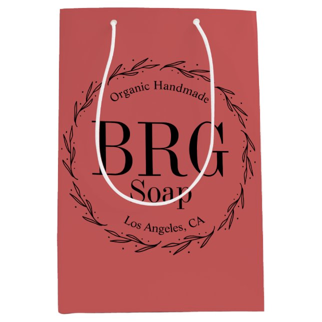 Red Botanical Wreath Monogram Retail Store Medium Gift Bag (Front)