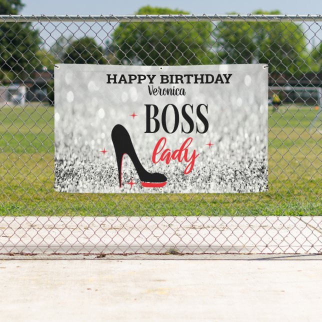  Red Bottom Stiletto Heel Boss Lady Birthday Banner (Insitu)