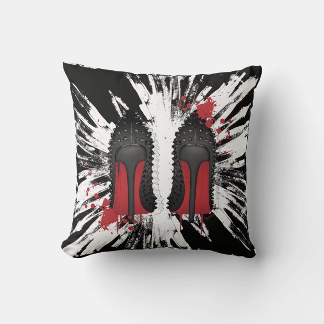 Red Bottoms Stilettos shoes heels spatters & drips Cushion (Front)
