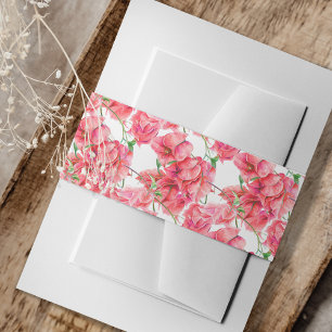 Red bougainvillea floral watercolor patterned invitation belly band