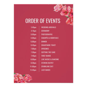 Red bougainvillea wedding order of events poster
