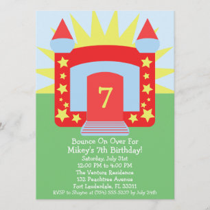 Red Bounce On Over Bounce House Birthday Party Invitation