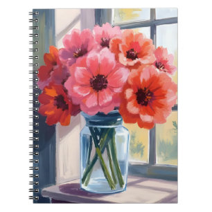 Red Bouquet Flowers Vase Watercolor Painting Notebook