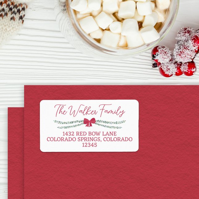 Red Bow-Adorned Garland Christmas Label (Creator Uploaded)