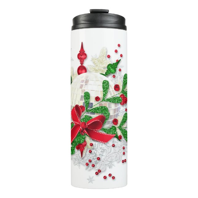 Red Bow And Holly Thermal Tumbler (Front)