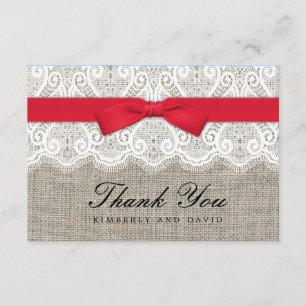 Red Bow and Lace Wedding Thank You Card