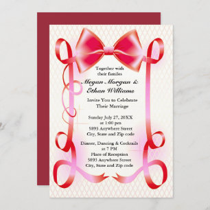 Red Bow and Ribbon Border Wedding Invitation