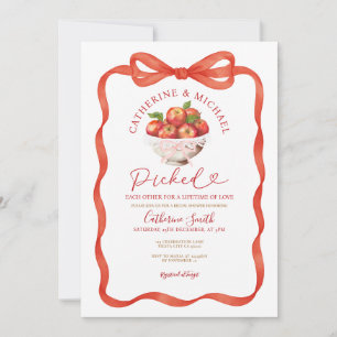 Red Bow Apple Bridal Shower Picked Each Other Invitation