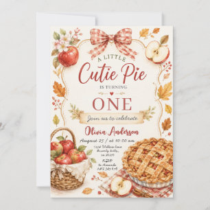 Red Bow Apple Cutie Pie First Birthday Invitation