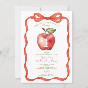 Red Bow Apple of Our Eye Girl First Birthday Party Invitation