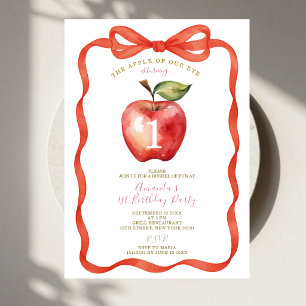 Red Bow Apple of Our Eye Girl First Birthday Party Invitation
