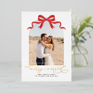Red bow Arch 2 Photo Merry and Married Christmas Foil Holiday Card