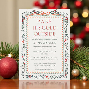 Red Bow Baby It's Cold Outside Baby Shower Invitation