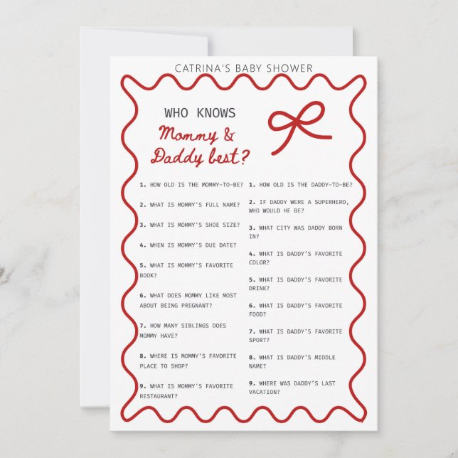 Red Bow Baby Shower - Editable Name, 5x7 Invitatio Invitation (Front)