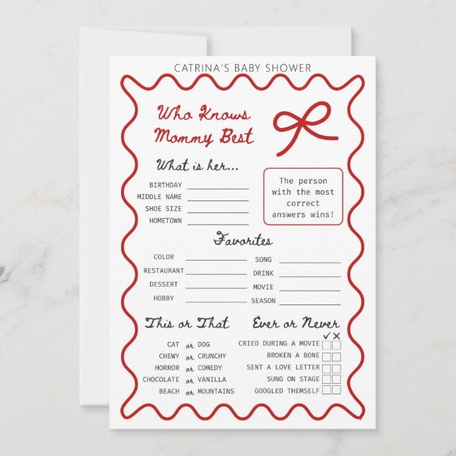 Red Bow Baby Shower - Editable Name, 5x7 Invitatio Invitation (Front)