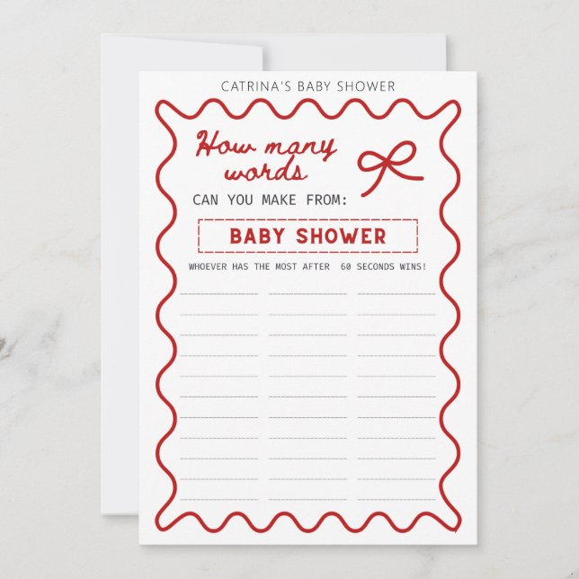 Red Bow Baby Shower - Editable Name, 5x7 Invitatio Invitation (Front)