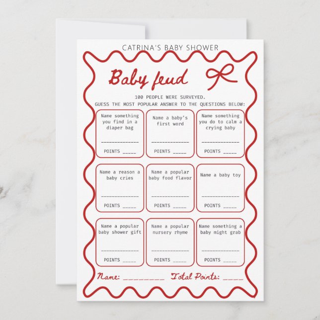 Red Bow Baby Shower - Editable Name, 5x7 Invitation (Front)