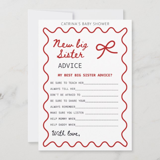 Red Bow Baby Shower - Editable Name, 5x7 Invitation (Front)