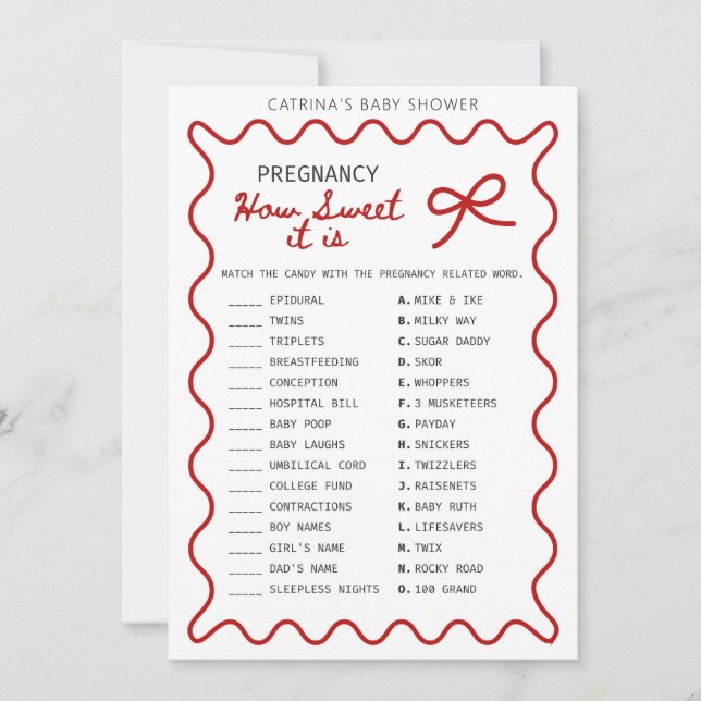 Red Bow Baby Shower - Editable Name, 5x7 Invitation (Front)