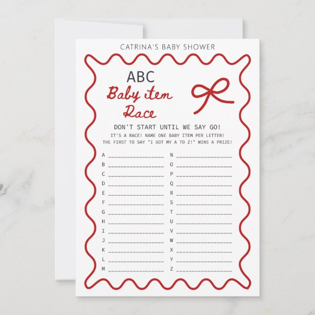 Red Bow Baby Shower - Editable Name, 5x7 Invitation (Front)