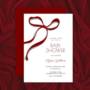 Red bow baby shower invitation