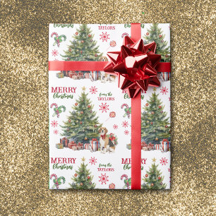 Red Bow Beagle Dog Holiday Tree Wrapping Paper