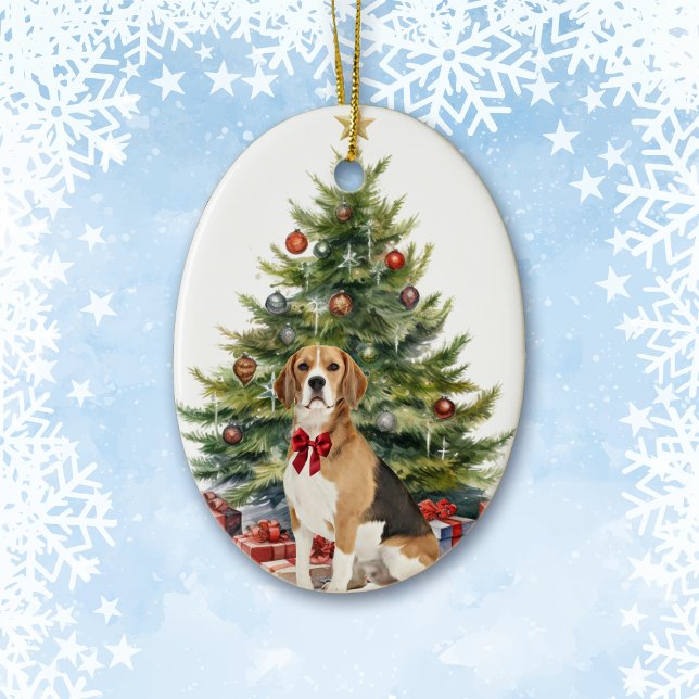 Red Bow Beagle Hound Dog Christmas Ceramic Tree Decoration (Creator Uploaded)