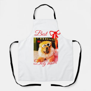 Red bow best dog mum dad photo dog/pet name apron