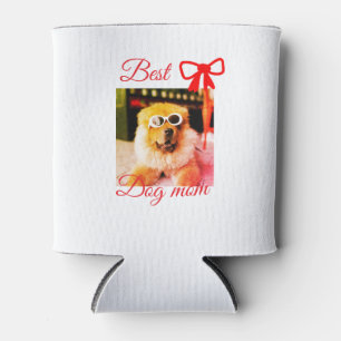 Red bow best dog mum dad photo dog/pet name can cooler