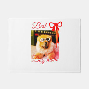 Red bow best dog mum dad photo dog/pet name doormat