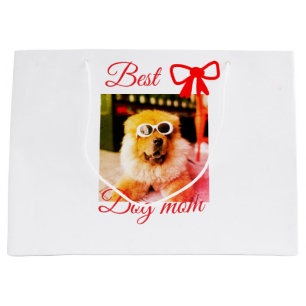 Red bow best dog mum dad photo dog/pet name large gift bag
