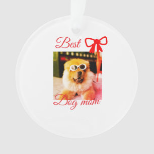 Red bow best dog mum dad photo dog/pet name ornament