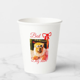 Red bow best dog mum dad photo dog/pet name  paper cups