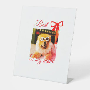 Red bow best dog mum dad photo dog/pet name pedestal sign