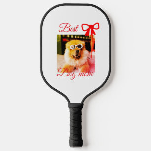 Red bow best dog mum dad photo dog/pet name  pickleball paddle