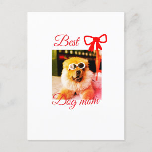 Red bow best dog mum dad photo dog/pet name postcard