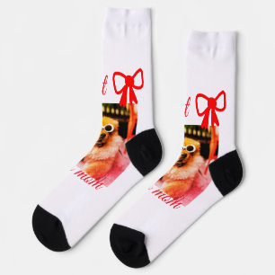Red bow best dog mum dad photo dog/pet name  socks