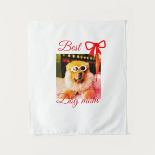Red bow best dog mum dad photo dog/pet name tapestry