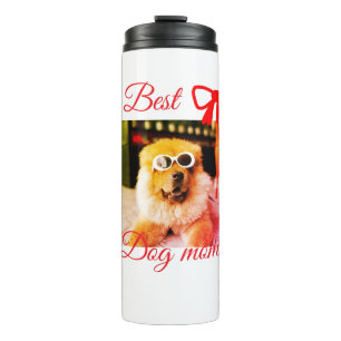 Red bow best dog mum dad photo dog/pet name  thermal tumbler