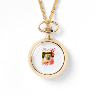 Red bow best dog mum dad photo dog/pet name  watch