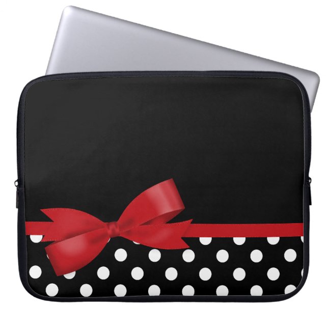 Red Bow Black and White Polka Dots Laptop Sleeve (Front)