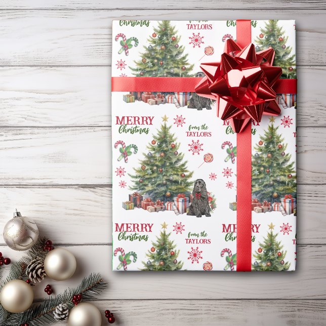 Red Bow Black Cocker Spaniel Dog Holiday Tree Wrapping Paper (Creator Uploaded)