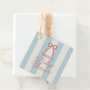 Red Bow & Blue Stripes Baby Shower Favour Tags