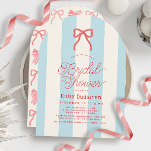 Red Bow & Blue Stripes Bridal Shower Invitation