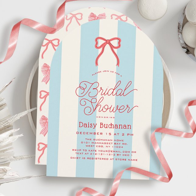 Red Bow & Blue Stripes Bridal Shower Invitation (Creator Uploaded)