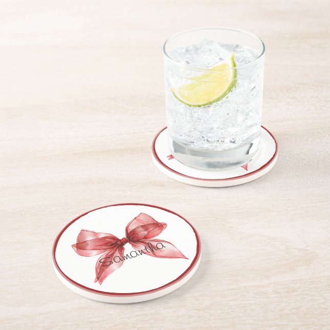 Red Bow Border  Coaster (Side)